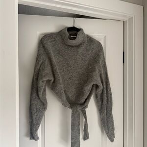 Wilfred Gray Tie-Waist Turtleneck Sweater